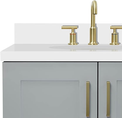 ARIEL Taylor 72-inch Bathroom Vanity with Sink,Solid Wood, 1.5-inch Pure White Quartz Countertop & Backsplash, Double Oval Porcelain Sink, 4 Soft Closing Doors, 6 Dovetail Drawers, Grey