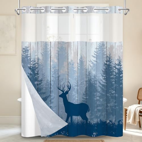 No Hook Shower Curtain with Snap in Liner 71x74 Inch