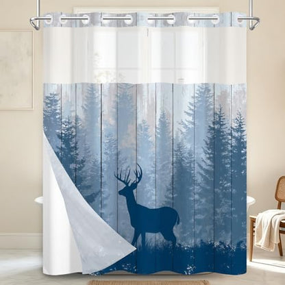 No Hook Shower Curtain with Snap in Liner 71x74 Inch