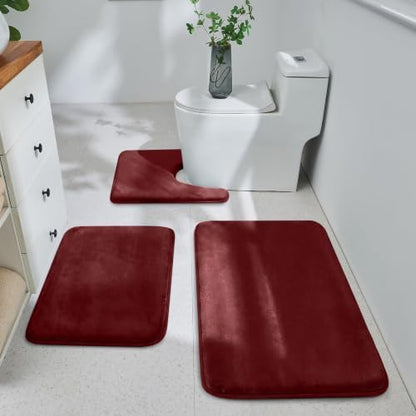 HUXMEYSON 3-Piece Memory Foam Bathroom Rug Set, Red