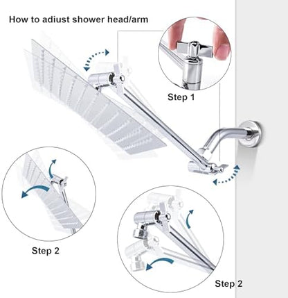 Heavy Duty Adjustable Shower Arm, 11" 100%Brass Extension with Gear Lock Teeth & Swivel Nut,Strong Load Support, No Sagging, Keeps ShowerHead Straight, Leak-Free, G1/2 NPT(Chrome)