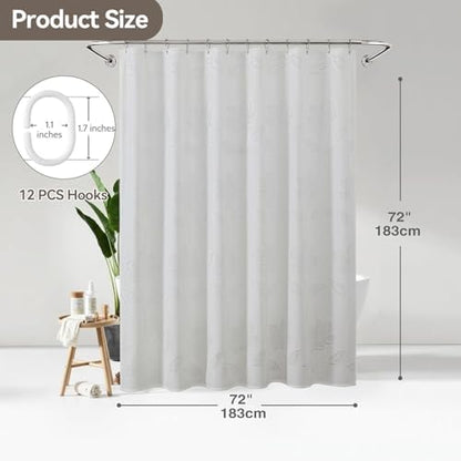 Onalasyc Floral Shower Curtain, Lace Floral Shower Curtains for Bathroom, White Sheer Shower Curtain, Flower Plants Bathroom Decor Waterproof Shower Cutain, 12 Pcs Plastic Hooks, 72 in x 72 in