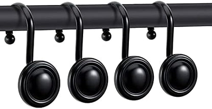 CHICTIE Black Shower Curtain Hooks Rings,Set of 12 Decorative Shower Hooks for Shower Curtain,Premium Rust Resistant Metal Shower Hangers Hooks for Bathroom Rods