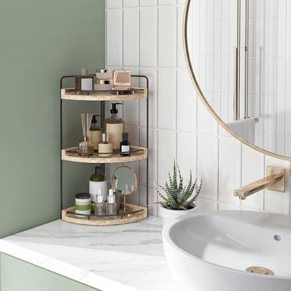 Fixwal 3 Tier Corner Bathroom Countertop Organizer Vanity Shelf Light Brown