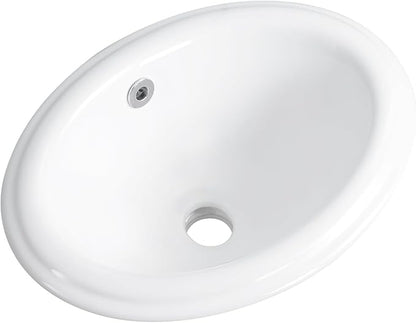 Bathroom Vessel Sink 16'' x 12'' Semi Recessed Bathroom Sink Oval Drop In Sink with Overflow White Ceramic Modern Vessel Sinks for Bathroom