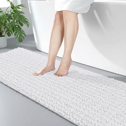 Disolla White Bathroom Runner Rug 24x70 Inch - Extra Long Chenille Bath Mat, Luxury Shaggy Plush Absorbent Rug, Non-Slip Large Runner for Floor and Laundry Room