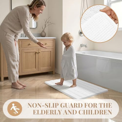 Bcoimo Bath Rug Mat,36x24 Chenille Non Slip White Bathroom Floor Shower Mat