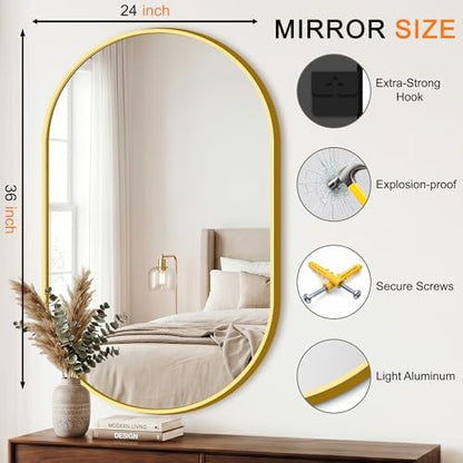 Oval Bathroom Mirror, 2 Pack 24"x36" Gold Vanity Mirror for Over Sink
