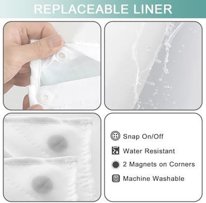 No Hook Shower Curtain and Liner for Bathroom Set, Ombre Teal, 71" x 74"