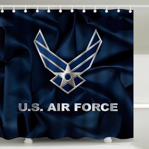 US Air Force Navy Blue Patriotic Shower Curtain with Hooks 72 x 72 Inches