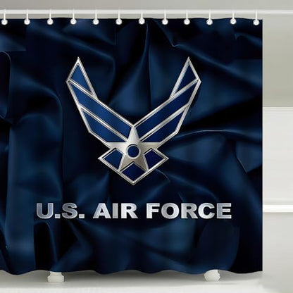 US Air Force Navy Blue Patriotic Shower Curtain with Hooks 72 x 72 Inches
