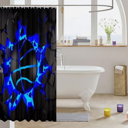 jejeloiu Basketball Bath Curtain Boys Girls 72"x72" Gaming Sports Shower Curtain for Kids Women Men Waterproof Blue Ombre Bathroom Shower Curtain Set Gift for Basketball Lover