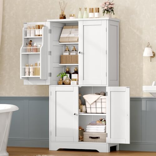 Pantry Cabinet with 4 Doors, Kitchen Storage Cabinet with Door Shelves,