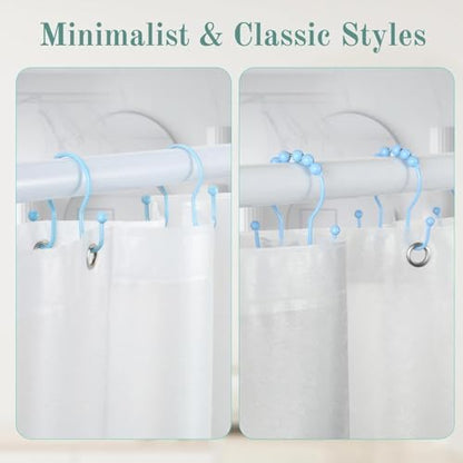 Goowin Shower Curtain Hooks, 12 Pcs Shower Curtain Rings, Stainless Steel Shower Curtain Hangers, Metal Shower Curtain Hooks Rings Rust Proof, Minimalist Shower Hooks for Shower Curtain, Blue