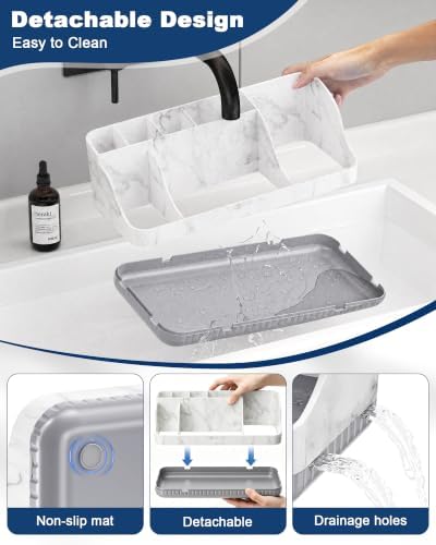 Bathroom Counter Organizer and Storage, 7 Slots Detachable Toothbrush Holders for Bathrooms, Anti-Slip Electric Toothbrush and Toothpaste Holder Countertop