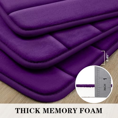BYSURE Purple Memory Foam Bathroom Rug Set 17"x24"+20"x32"+U20 x24