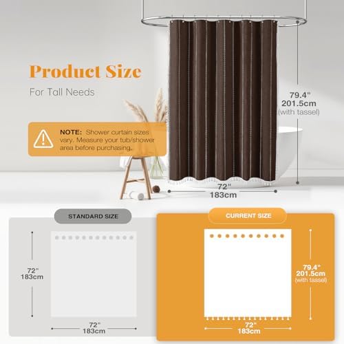 BTTN 72x78 Long Boho Farmhouse Linen Heavy Duty Cloth Shower Curtain, Brown