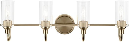 Kichler Kavi 31.5" 4-Light Vanity Light with Clear Glass in Champagne Bronze, Damp Rated, for Bathroom, Powder Room, Over a Mirror, (31.5" W x 10" H), 55212CPZ