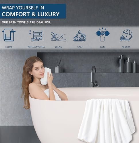 Extra Large Bath Sheet Set of 4,Ultra Soft Fluffy Towel,35”x 70”Oversized Bath Towel Set,Premium Microfiber Bathroom Towel Set Highly Absorbent Quick Dry Shower Towel for Bathroom,Hotel,Spa (White)