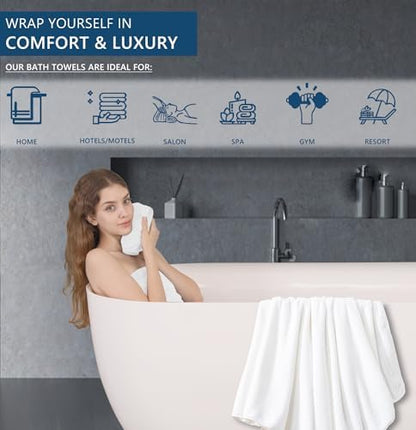 Extra Large Bath Sheet Set of 4,Ultra Soft Fluffy Towel,35”x 70”Oversized Bath Towel Set,Premium Microfiber Bathroom Towel Set Highly Absorbent Quick Dry Shower Towel for Bathroom,Hotel,Spa (White)