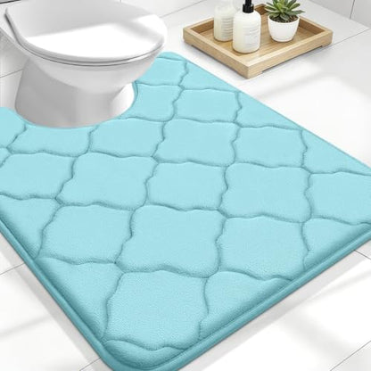 OLANLY Memory Foam Toilet Rugs U-Shaped 24x20, Soft Bath Mat, Sky Blue