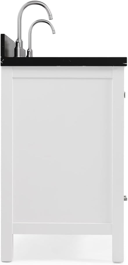 ARIEL Cambridge 60 Inch Double Rectangle Sink Bathroom Vanity with Nero Marquina Black Quartz Countertop 1.5 Inch in White