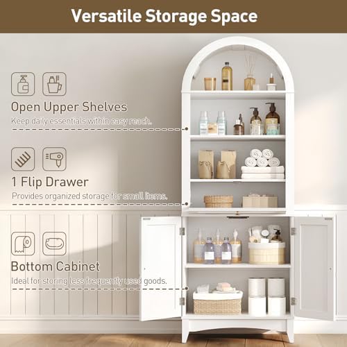 RALGEND 66" Tall Bathroom Cabinet Set of 2, Freestanding Cabinet with Doors & Shelves,Arched Cabinets for Bathroom, Living Room, Kitchen, Laundry, White