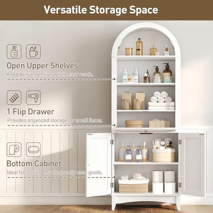 RALGEND 66" Tall Bathroom Cabinet Set of 2, Freestanding Cabinet with Doors & Shelves,Arched Cabinets for Bathroom, Living Room, Kitchen, Laundry, White