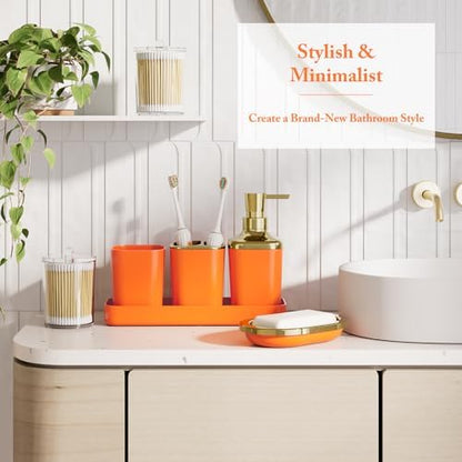 XLHOMO Bathroom Accessory Set - 24PCS Luxury Bathroom Accessories Set, Bathroom Sets with Shower Curtain and Rugs, Orange Bathroom Set with Trash Can, Toothbrush Holder & Soap Dispenser for Home Decor