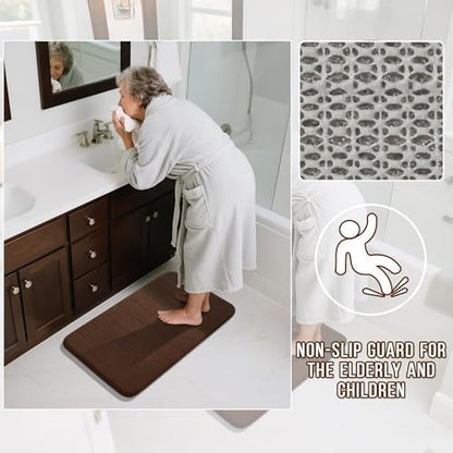 Yimobra Memory Foam Bathroom Mat Set, 31.5 x 20 & 24 x 20 in, Brown
