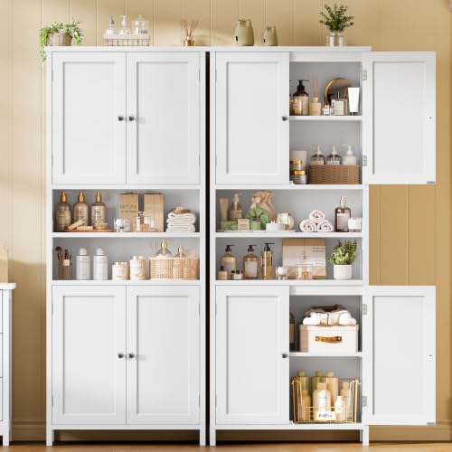 TEENFON 66.9" H Tall Bathroom Storage Cabinet with 4 Doors & 2 Open Shelves