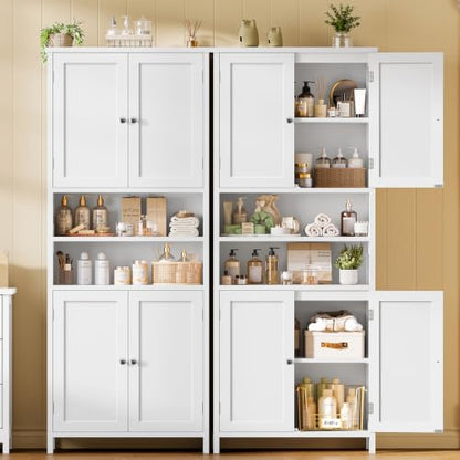 TEENFON 66.9" H Tall Bathroom Storage Cabinet with 4 Doors & 2 Open Shelves