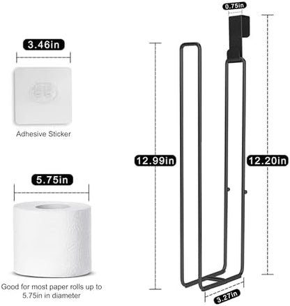 Black Toilet Paper Holder, Bathroom Toilet Paper Roll Holder with Storage Extra 2 Rolls, Over The Tank Toilet Paper Holder with Storage, Stainless Steel, 2Pcs