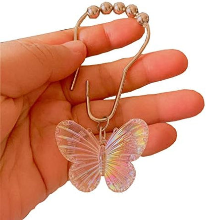 Butterfly Shower Curtain Hooks Rings, Insect Garden Nature Bathroom Decor