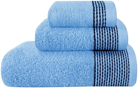Belizzi Home Ultra Soft 3 Pack Cotton Towel Set, Contains a Bath Towel 28x55 inch, a Hand Towel 16x24 inch & a Wash Coth 12x12 inch, Ideal Everyday use, Compact & Lightweight -Sky Blue