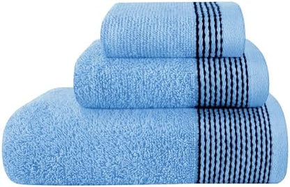 Belizzi Home Ultra Soft 3 Pack Cotton Towel Set, Contains a Bath Towel 28x55 inch, a Hand Towel 16x24 inch & a Wash Coth 12x12 inch, Ideal Everyday use, Compact & Lightweight -Sky Blue