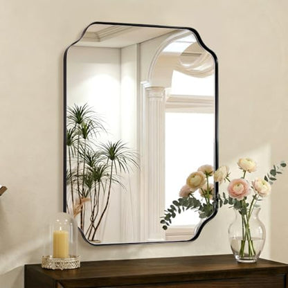 MIRRORART Contemporary 24x30’’ Black Scalloped Bathroom Mirrors for Wall