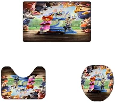 Cute Zotopia 2 Shower Curtain Set 4 Piece with Non-Slip Rugs, Toilet Lid Cover and Bath Mat Cartoon Bathroom Decor 72 x 72inch (Zotopia 2)