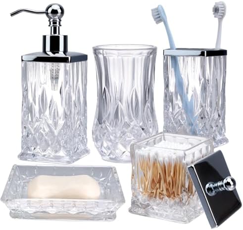 Clear Bathroom Accessories, Square Thick Glass & Metal Pump