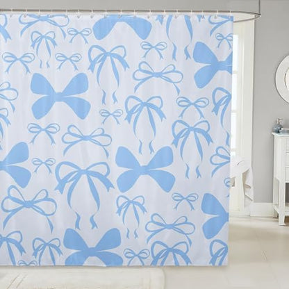 jejeloiu Cute Bowknot Shower Curtain for Bathroom Decor 72"x78" Blue Girls Bow Bath Curtain Kawaii Bathroom Accessories Waterproof Polyester Fabric with 12 Hooks for Stalls Bathtubs Princess Decor