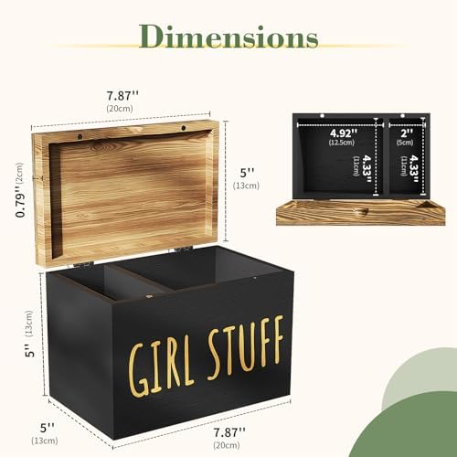 Wooden Tampon Holder, Matte Black, Hinged Lid Organizer