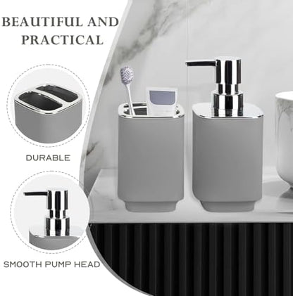 Grey Bathroom Accessories 2 Pcs, Soap Dispenser and Toothbrush Holder Set