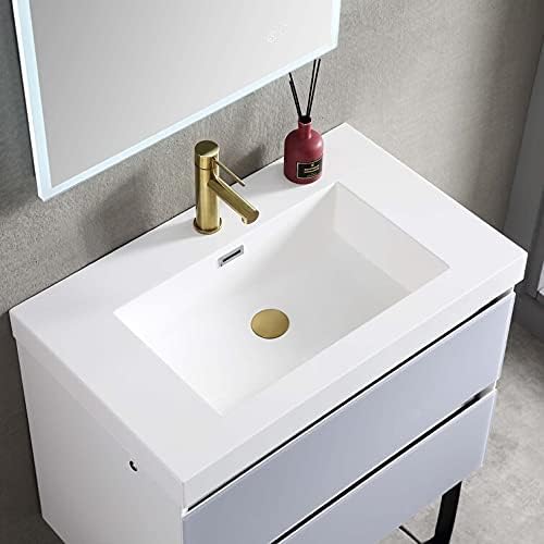 Blossom 30 inch LED Lighted Bathroom Vanity with Acrylic Sink | Wall Mounted Vanity with Dimmable LED Lights | Modern Floating Design for Small Bathrooms | 30" w/Acrylic Sink, Light Grey