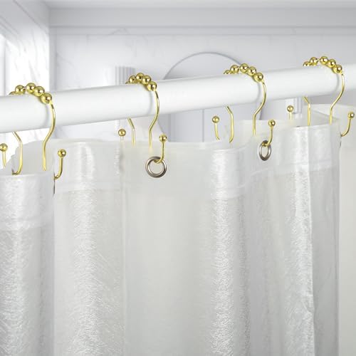 Goowin Shower Curtain Hooks, 12 Pcs Shower Curtain Rings, Stainless Steel Gold Shower Curtain Hooks, Rust Proof Shower Curtain Hangers, Smooth Sliding Anti-Drop Shower Rings for Curtain (Gold)