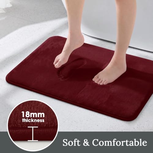 HUXMEYSON 3-Piece Memory Foam Bathroom Rug Set, Red