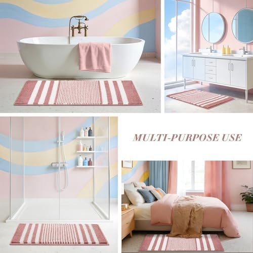 BSICPRO Bathroom Rugs, 20x32 Chenille Bath Mats, Dusty Pink