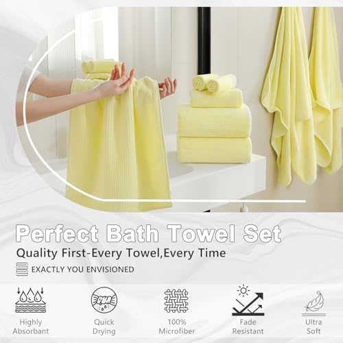 4 Piece Bath Towel Set 35"x70"Oversized Bath Towel for Bathroom Ultra Soft Fluffy Extra Large Bath Sheet Luxury Premium Bathroom Towel Highly Absorbent Quick Dry Shower Towel for Hotel Spa,Yellow