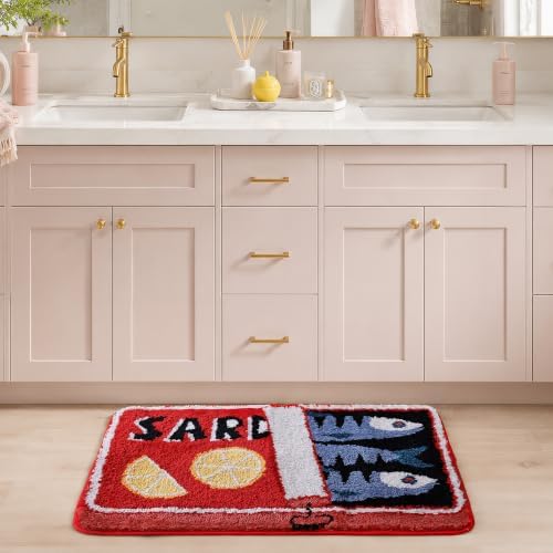 TRUEDAYS Sardine Bath Mat, Cute Bath Rugs for Bathroom 20x30 Inch, Red