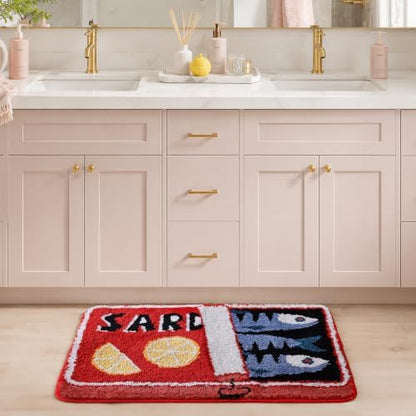 TRUEDAYS Sardine Bath Mat, Cute Bath Rugs for Bathroom 20x30 Inch, Red