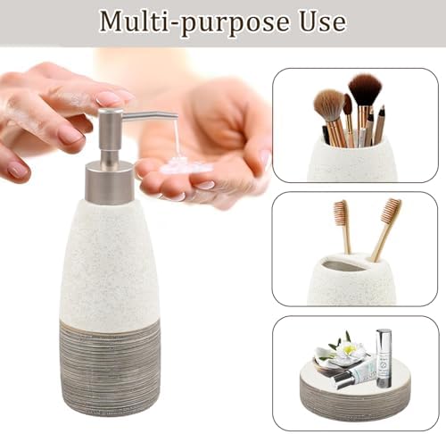 CERBIOR Bathroom Accessories Set,4 PCS Ceramic Bath Accessory,Grey White